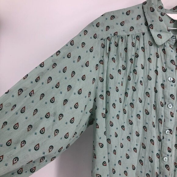 Reitmans Light Sage Green Small Paisley Patterned Button Up Long Sleeve Shirt 2X - Picture 8 of 16